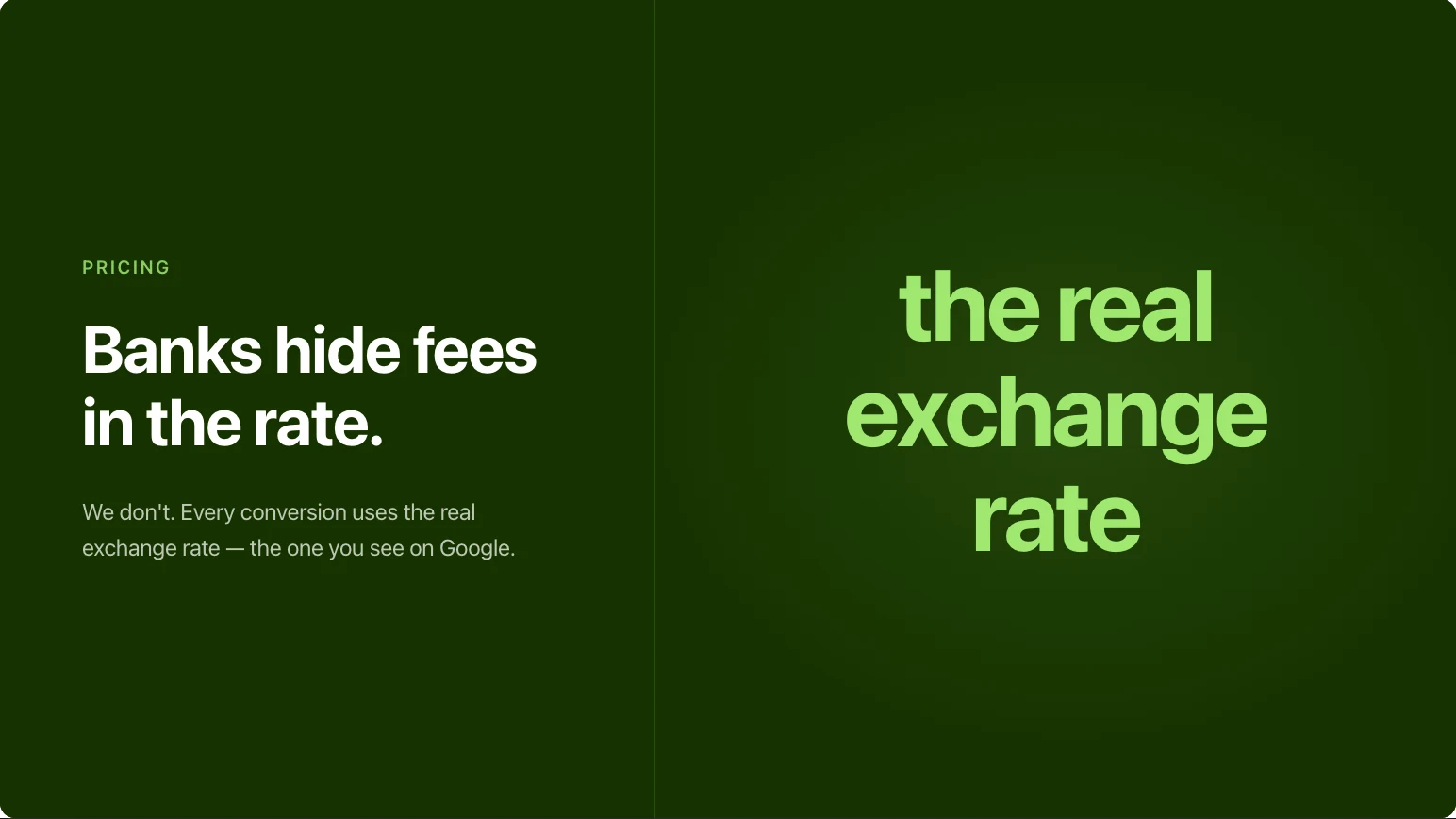 A slide in Wise's brand with a deep forest ground and an acid green exchange rate headline.
